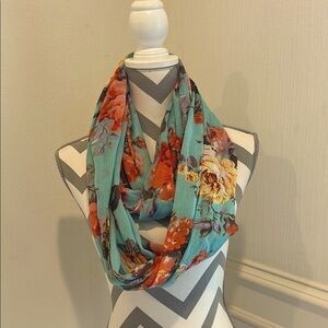 Teal & Multicolor Floral Infinity Fashion Scarf